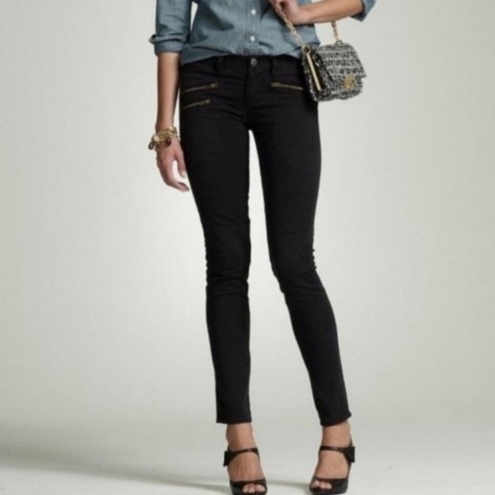 J Crew Toothpick Jeans Womens Size 24 Black Ankle Zipper Moto Retro Goth